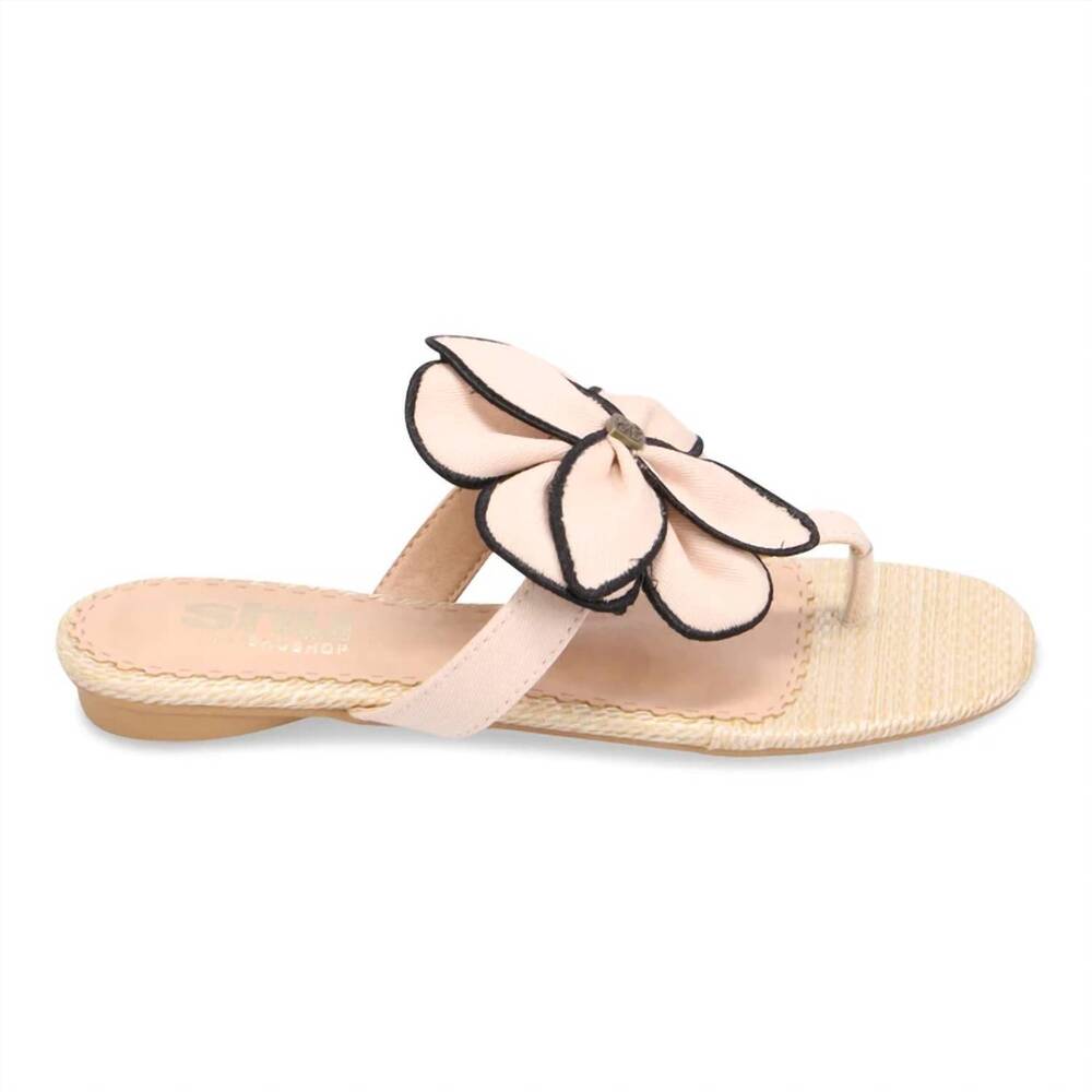 NEW SHU SHOP women's brylee flower thong sandal in tan-blush